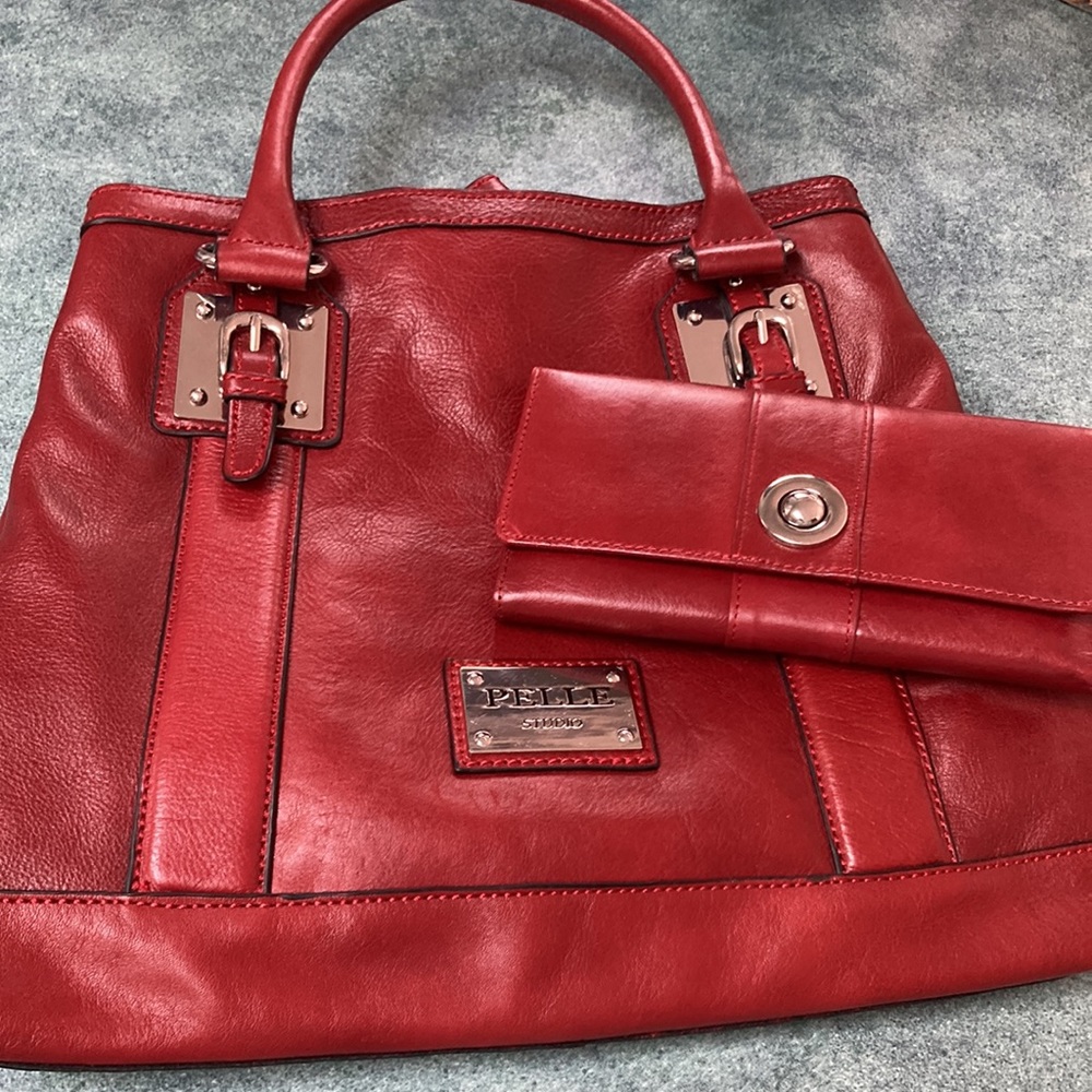 Pelle Studio Red Leather Satchel and Wallet Set